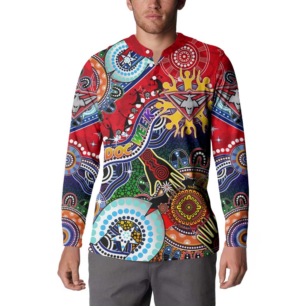 Custom NAIDOC Week 2024 Essendon Bombers Button Sweatshirt Australia Aboriginal Dot Painting