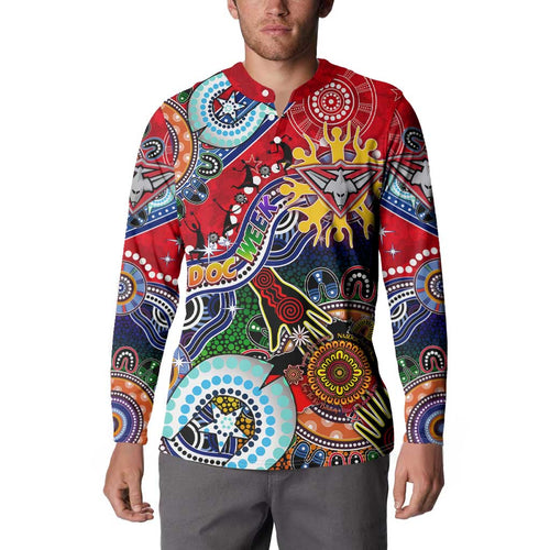 Custom NAIDOC Week 2024 Essendon Bombers Button Sweatshirt Australia Aboriginal Dot Painting