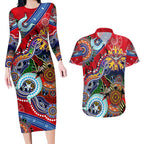 Custom NAIDOC Week 2024 Essendon Bombers Couples Matching Long Sleeve Bodycon Dress and Hawaiian Shirt Australia Aboriginal Dot Painting