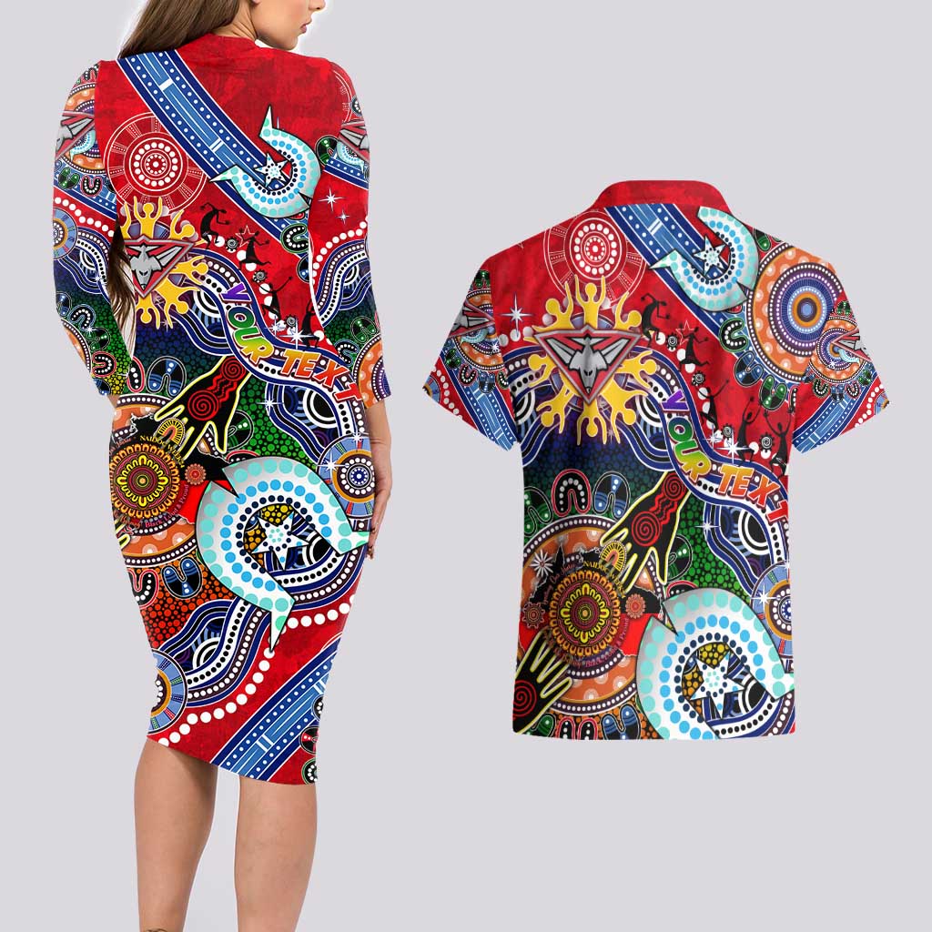 Custom NAIDOC Week 2024 Essendon Bombers Couples Matching Long Sleeve Bodycon Dress and Hawaiian Shirt Australia Aboriginal Dot Painting