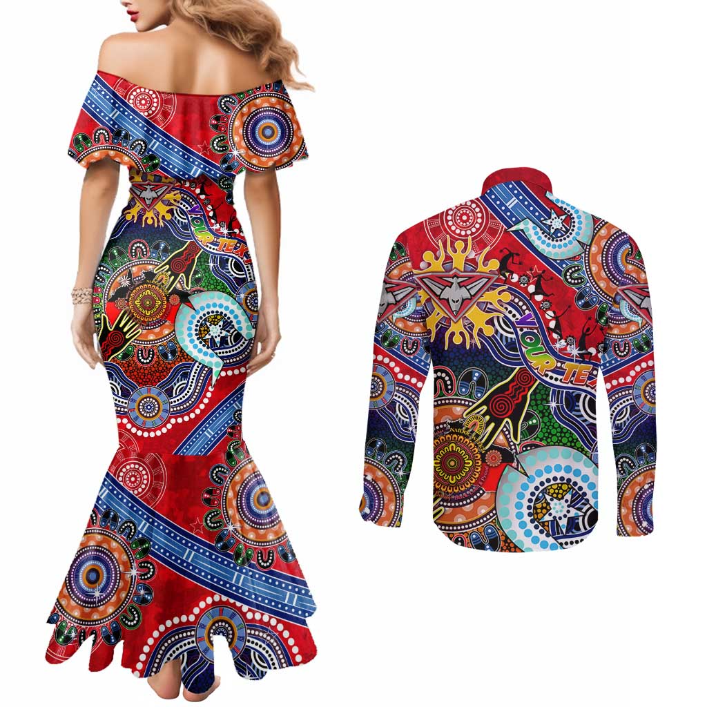 Custom NAIDOC Week 2024 Essendon Bombers Couples Matching Mermaid Dress and Long Sleeve Button Shirt Australia Aboriginal Dot Painting
