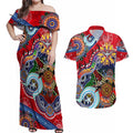 Custom NAIDOC Week 2024 Essendon Bombers Couples Matching Off Shoulder Maxi Dress and Hawaiian Shirt Australia Aboriginal Dot Painting
