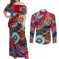 Custom NAIDOC Week 2024 Essendon Bombers Couples Matching Off Shoulder Maxi Dress and Long Sleeve Button Shirt Australia Aboriginal Dot Painting