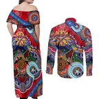 Custom NAIDOC Week 2024 Essendon Bombers Couples Matching Off Shoulder Maxi Dress and Long Sleeve Button Shirt Australia Aboriginal Dot Painting