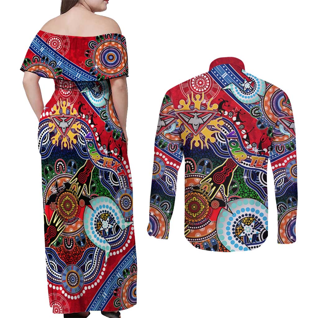 Custom NAIDOC Week 2024 Essendon Bombers Couples Matching Off Shoulder Maxi Dress and Long Sleeve Button Shirt Australia Aboriginal Dot Painting
