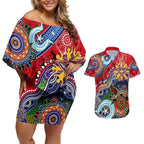 Custom NAIDOC Week 2024 Essendon Bombers Couples Matching Off Shoulder Short Dress and Hawaiian Shirt Australia Aboriginal Dot Painting