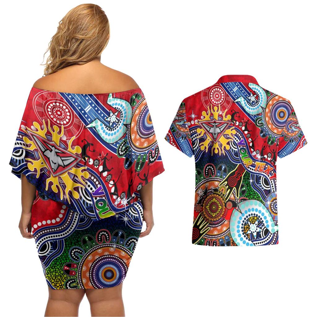 Custom NAIDOC Week 2024 Essendon Bombers Couples Matching Off Shoulder Short Dress and Hawaiian Shirt Australia Aboriginal Dot Painting