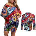 Custom NAIDOC Week 2024 Essendon Bombers Couples Matching Off Shoulder Short Dress and Long Sleeve Button Shirt Australia Aboriginal Dot Painting