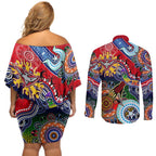 Custom NAIDOC Week 2024 Essendon Bombers Couples Matching Off Shoulder Short Dress and Long Sleeve Button Shirt Australia Aboriginal Dot Painting