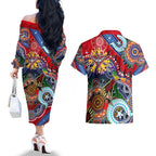 Custom NAIDOC Week 2024 Essendon Bombers Couples Matching Off The Shoulder Long Sleeve Dress and Hawaiian Shirt Australia Aboriginal Dot Painting