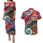 Custom NAIDOC Week 2024 Essendon Bombers Couples Matching Puletasi and Hawaiian Shirt Australia Aboriginal Dot Painting