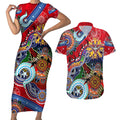 Custom NAIDOC Week 2024 Essendon Bombers Couples Matching Short Sleeve Bodycon Dress and Hawaiian Shirt Australia Aboriginal Dot Painting