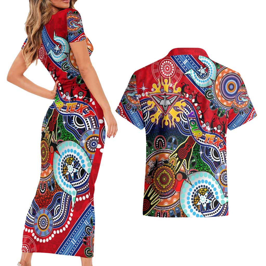 Custom NAIDOC Week 2024 Essendon Bombers Couples Matching Short Sleeve Bodycon Dress and Hawaiian Shirt Australia Aboriginal Dot Painting