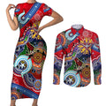 Custom NAIDOC Week 2024 Essendon Bombers Couples Matching Short Sleeve Bodycon Dress and Long Sleeve Button Shirt Australia Aboriginal Dot Painting
