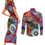 Custom NAIDOC Week 2024 Essendon Bombers Couples Matching Short Sleeve Bodycon Dress and Long Sleeve Button Shirt Australia Aboriginal Dot Painting