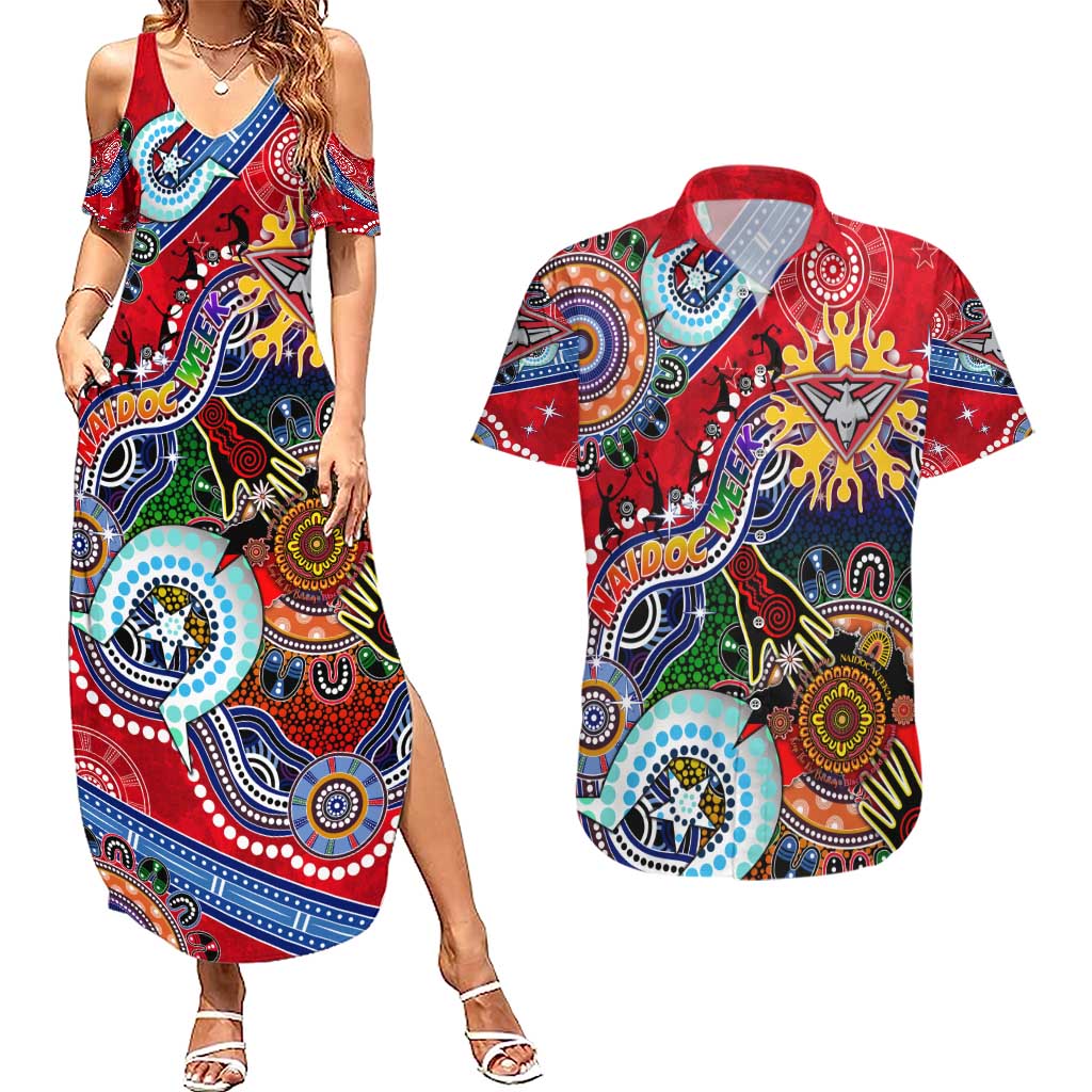 Custom NAIDOC Week 2024 Essendon Bombers Couples Matching Summer Maxi Dress and Hawaiian Shirt Australia Aboriginal Dot Painting