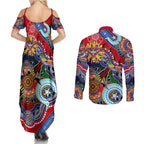 Custom NAIDOC Week 2024 Essendon Bombers Couples Matching Summer Maxi Dress and Long Sleeve Button Shirt Australia Aboriginal Dot Painting