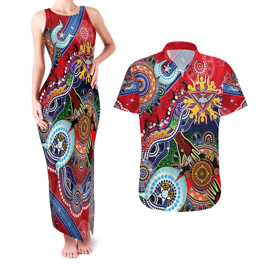 Custom NAIDOC Week 2024 Essendon Bombers Couples Matching Tank Maxi Dress and Hawaiian Shirt Australia Aboriginal Dot Painting