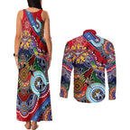 Custom NAIDOC Week 2024 Essendon Bombers Couples Matching Tank Maxi Dress and Long Sleeve Button Shirt Australia Aboriginal Dot Painting
