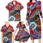 Custom NAIDOC Week 2024 Essendon Bombers Family Matching Long Sleeve Bodycon Dress and Hawaiian Shirt Australia Aboriginal Dot Painting