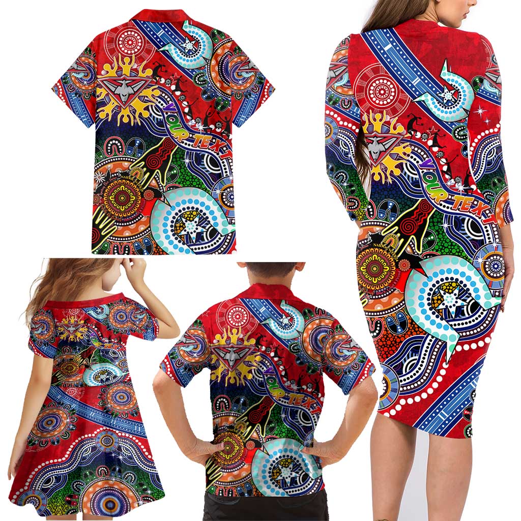 Custom NAIDOC Week 2024 Essendon Bombers Family Matching Long Sleeve Bodycon Dress and Hawaiian Shirt Australia Aboriginal Dot Painting