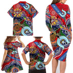 Custom NAIDOC Week 2024 Essendon Bombers Family Matching Long Sleeve Bodycon Dress and Hawaiian Shirt Australia Aboriginal Dot Painting