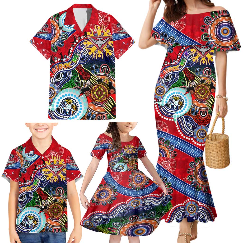 Custom NAIDOC Week 2024 Essendon Bombers Family Matching Mermaid Dress and Hawaiian Shirt Australia Aboriginal Dot Painting