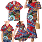 Custom NAIDOC Week 2024 Essendon Bombers Family Matching Mermaid Dress and Hawaiian Shirt Australia Aboriginal Dot Painting
