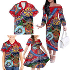 Custom NAIDOC Week 2024 Essendon Bombers Family Matching Off The Shoulder Long Sleeve Dress and Hawaiian Shirt Australia Aboriginal Dot Painting