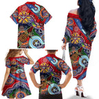 Custom NAIDOC Week 2024 Essendon Bombers Family Matching Off The Shoulder Long Sleeve Dress and Hawaiian Shirt Australia Aboriginal Dot Painting