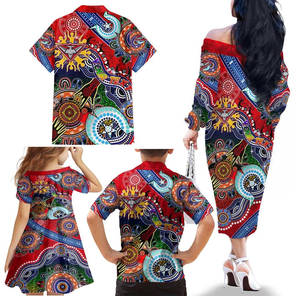 Custom NAIDOC Week 2024 Essendon Bombers Family Matching Off The Shoulder Long Sleeve Dress and Hawaiian Shirt Australia Aboriginal Dot Painting