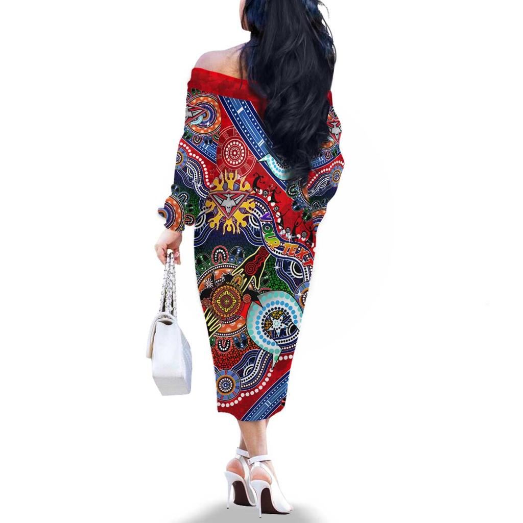 Custom NAIDOC Week 2024 Essendon Bombers Family Matching Off The Shoulder Long Sleeve Dress and Hawaiian Shirt Australia Aboriginal Dot Painting