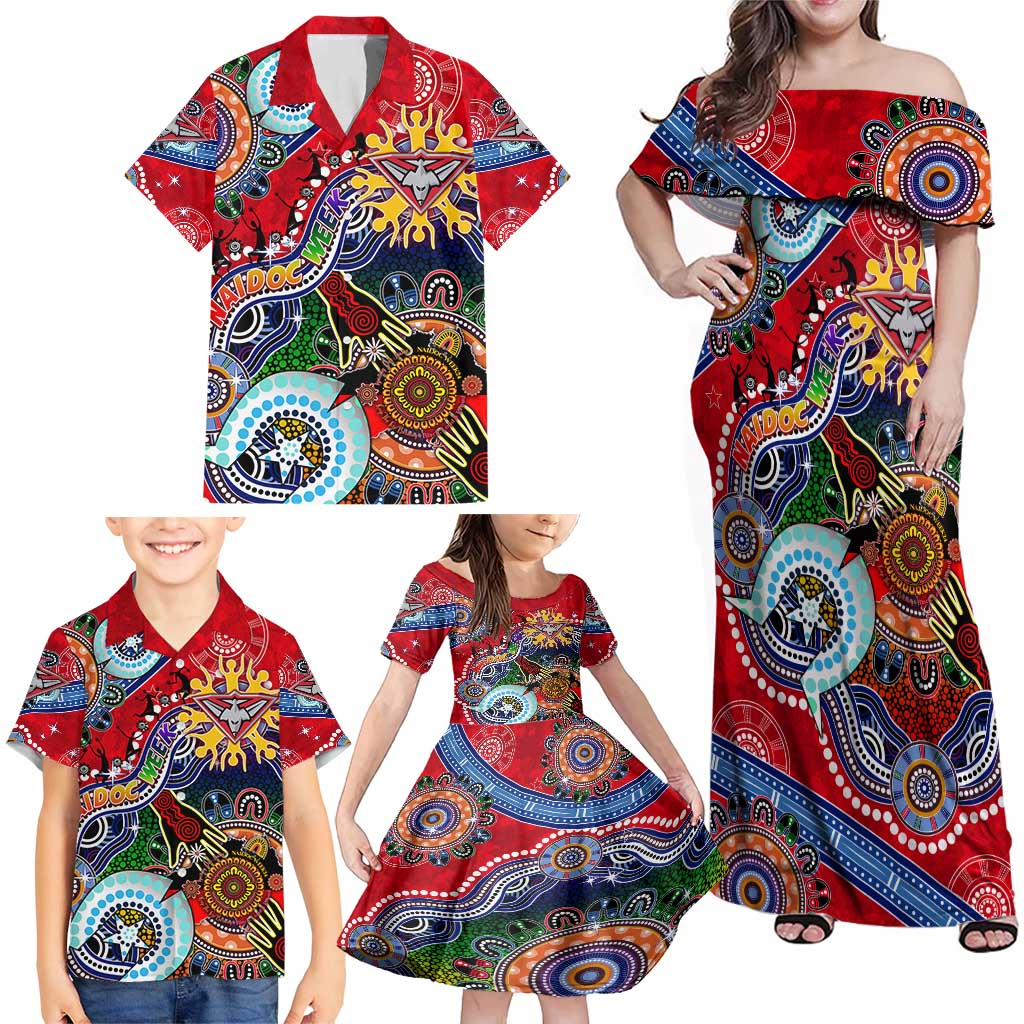Custom NAIDOC Week 2024 Essendon Bombers Family Matching Off Shoulder Maxi Dress and Hawaiian Shirt Australia Aboriginal Dot Painting