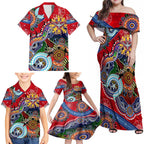 Custom NAIDOC Week 2024 Essendon Bombers Family Matching Off Shoulder Maxi Dress and Hawaiian Shirt Australia Aboriginal Dot Painting