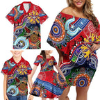 Custom NAIDOC Week 2024 Essendon Bombers Family Matching Off Shoulder Short Dress and Hawaiian Shirt Australia Aboriginal Dot Painting