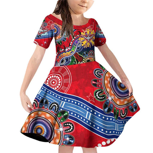 Custom NAIDOC Week 2024 Essendon Bombers Family Matching Off Shoulder Short Dress and Hawaiian Shirt Australia Aboriginal Dot Painting