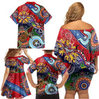 Custom NAIDOC Week 2024 Essendon Bombers Family Matching Off Shoulder Short Dress and Hawaiian Shirt Australia Aboriginal Dot Painting