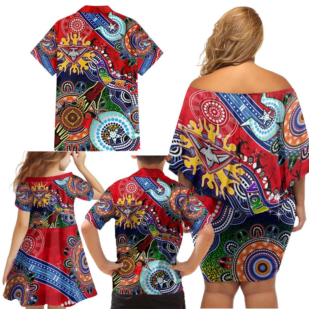 Custom NAIDOC Week 2024 Essendon Bombers Family Matching Off Shoulder Short Dress and Hawaiian Shirt Australia Aboriginal Dot Painting