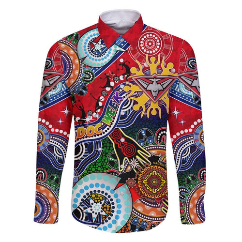 Custom NAIDOC Week 2024 Essendon Bombers Family Matching Off Shoulder Short Dress and Hawaiian Shirt Australia Aboriginal Dot Painting