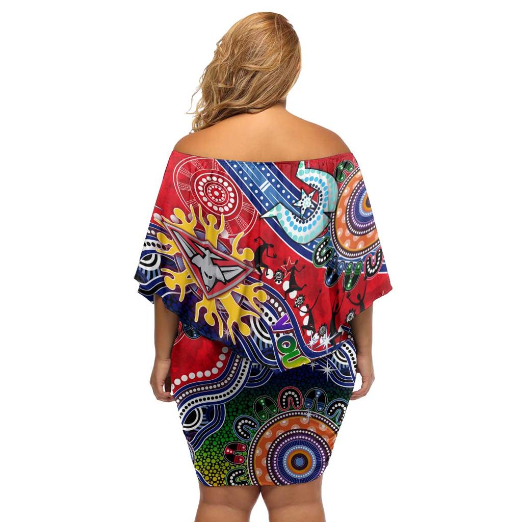 Custom NAIDOC Week 2024 Essendon Bombers Family Matching Off Shoulder Short Dress and Hawaiian Shirt Australia Aboriginal Dot Painting