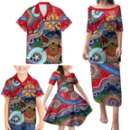 Custom NAIDOC Week 2024 Essendon Bombers Family Matching Puletasi and Hawaiian Shirt Australia Aboriginal Dot Painting