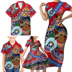 Custom NAIDOC Week 2024 Essendon Bombers Family Matching Short Sleeve Bodycon Dress and Hawaiian Shirt Australia Aboriginal Dot Painting