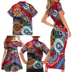 Custom NAIDOC Week 2024 Essendon Bombers Family Matching Short Sleeve Bodycon Dress and Hawaiian Shirt Australia Aboriginal Dot Painting