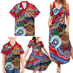Custom NAIDOC Week 2024 Essendon Bombers Family Matching Summer Maxi Dress and Hawaiian Shirt Australia Aboriginal Dot Painting