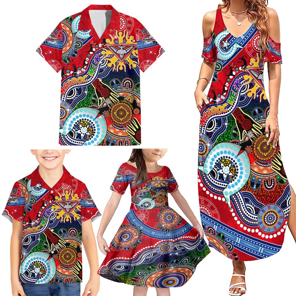 Custom NAIDOC Week 2024 Essendon Bombers Family Matching Summer Maxi Dress and Hawaiian Shirt Australia Aboriginal Dot Painting