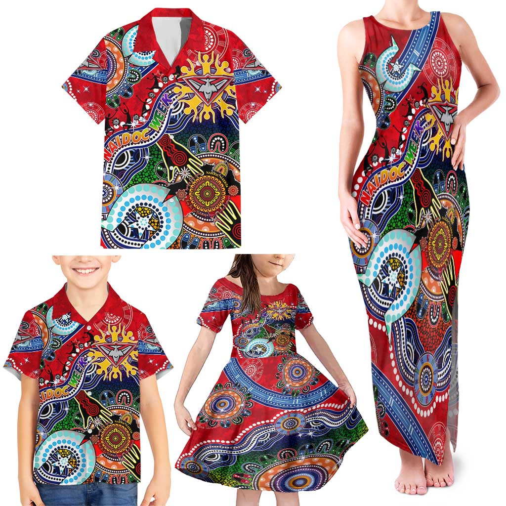 Custom NAIDOC Week 2024 Essendon Bombers Family Matching Tank Maxi Dress and Hawaiian Shirt Australia Aboriginal Dot Painting