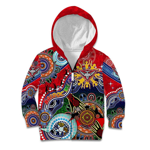 Custom NAIDOC Week 2024 Essendon Bombers Kid Hoodie Australia Aboriginal Dot Painting