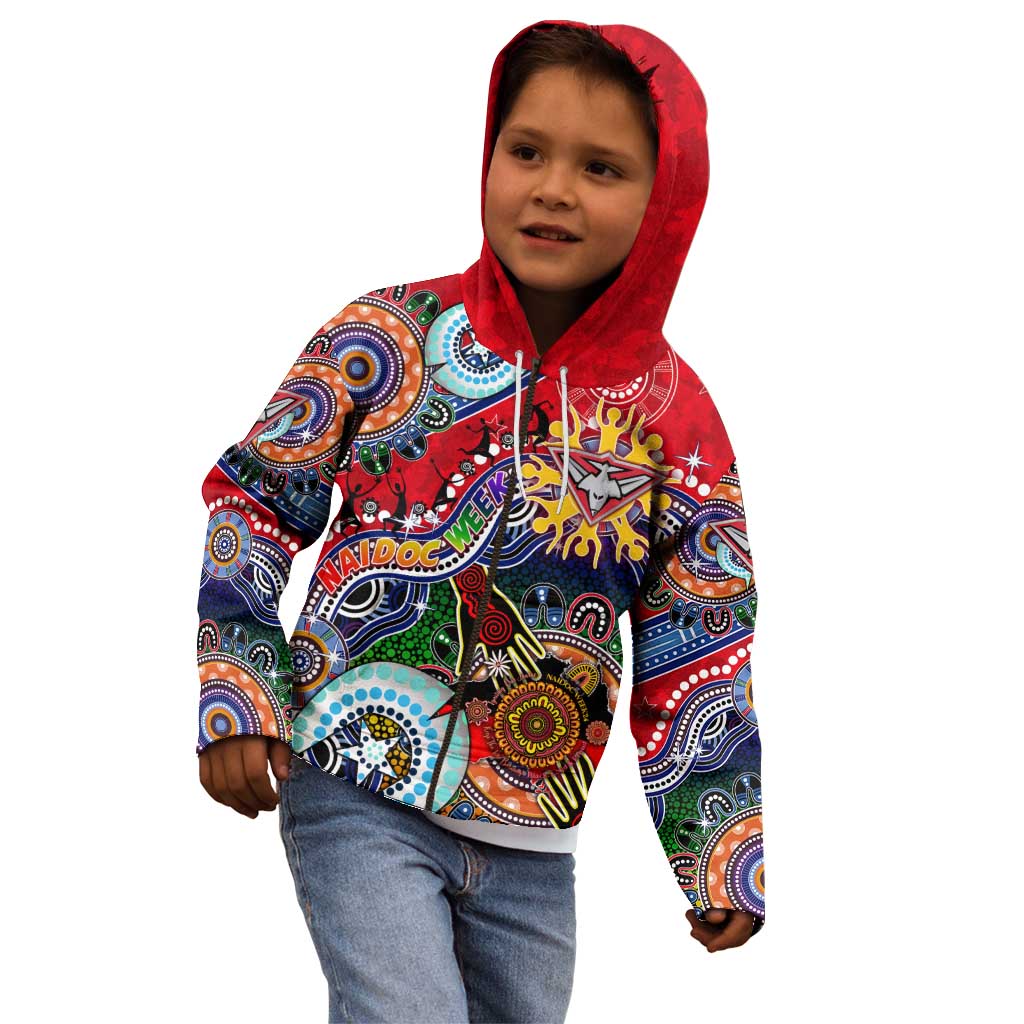 Custom NAIDOC Week 2024 Essendon Bombers Kid Hoodie Australia Aboriginal Dot Painting