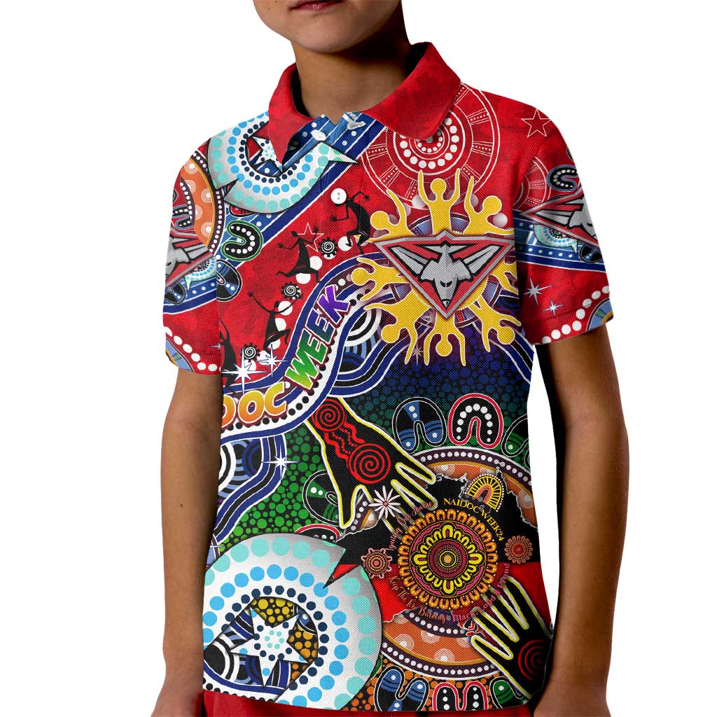 Custom NAIDOC Week 2024 Essendon Bombers Kid Polo Shirt Australia Aboriginal Dot Painting