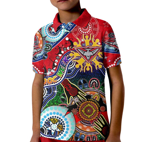 Custom NAIDOC Week 2024 Essendon Bombers Kid Polo Shirt Australia Aboriginal Dot Painting